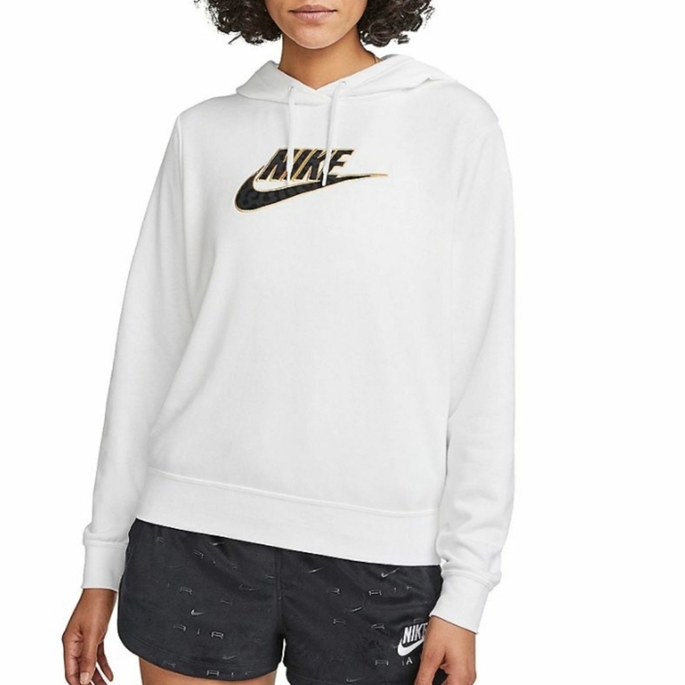 Nike Fleece Cozy Warm White Hoodie Embroidered Velvet Nike Black And Gold Logo